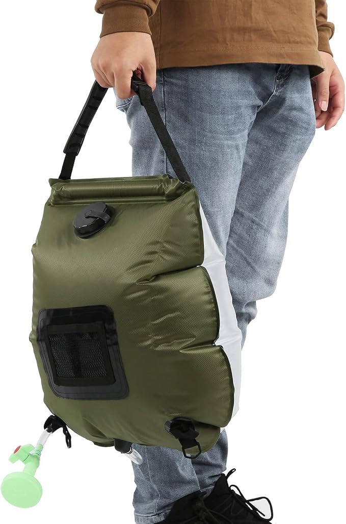 Portable Solar Heated Shower Bag for Camping and Hiking PVC Material 20L Capacity with Thermometer and Shower Nozzle Foldable and Easy to Carry