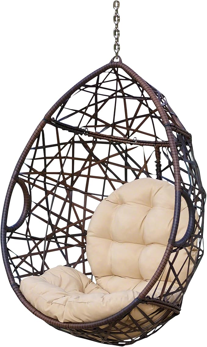 Christopher Knight Home Isaiah Indoor/Outdoor Wicker Tear Drop Hanging Chair (Stand Not Included) Multi-Brown and Tan
