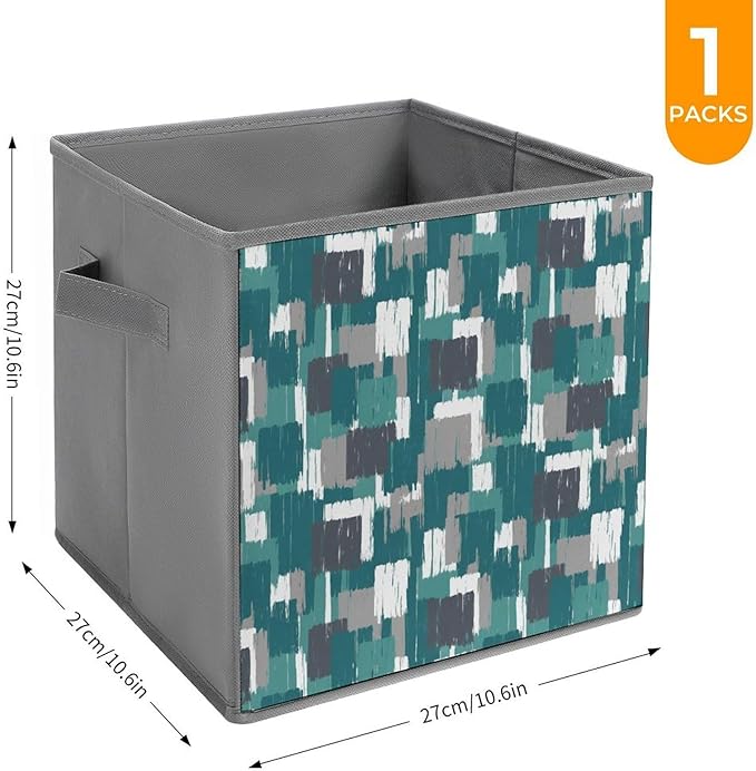 Collapsible Storage Cube with Handles Teal Grey Turquoise Space-Saving Foldable Organizer Bin for Bookshelf Cabinet Perfect for Small Apartments &amp Dorms