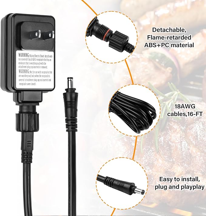 Upgrade Power Cord Replacement Parts Compatible with Masterbuilt Gravity Series 560/600/800/900/1050/1150 Digital Charcoal Grill + Smokers Heavy-Duty 9004190216 Power Supply with 18AWG 16FT Long Cord