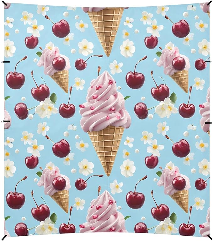 ALAZA Ice Cream Flower Cherry Pattern Beach Tent Sun Shelter Portable Canopy Sunshade for Outdoor Camping Picnics Backyard Fun 10x9 ft