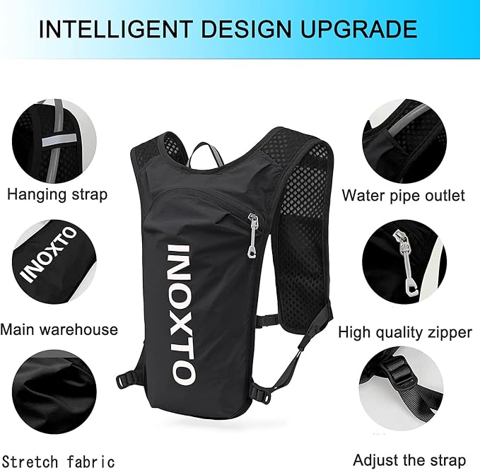 INOXTO Running Hydration Vest BackpackLightweight Insulated Pack with 1.5L Water Bladder Bag Daypack for Hiking Trail Running Cycling Race Marathon for Women Men