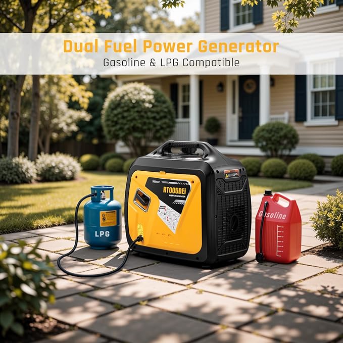 5000 Watts Portable Dual Fuel Inverter Generator– Small Gasoline LPG Powered for Home Backup Camping RV Tailgating with CO Protection Eco Mode Recoil/Electric/Remote Start Parallel Capable