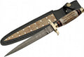 SANZ Damascus Athame Hunting Knife 12.5 Inch - Camping Knife with Stag Handle Full Tang Blade &amp Sheath - Pocket Knife for Hunting Camping &amp Outdoor uses