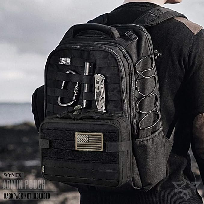 WYNEX Tactical Molle Admin Pouch of Laser Cut Design Utility Pouches Molle Attachment Military Medical EMT Organizer with Map Pocket EDC EMT Pack IFAK Tool Holder Universal U.S.A Patch Included