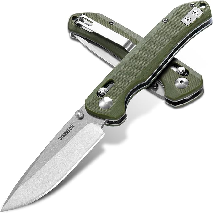 Dispatch Axis Lock Folding Pocket Knife with Clip 3.46 D2 Steel Drop Point Blade and G10 Handle Crossbar Lock EDC Pocket Knife for Men Women Hiking Camping Hunting Survival Knives