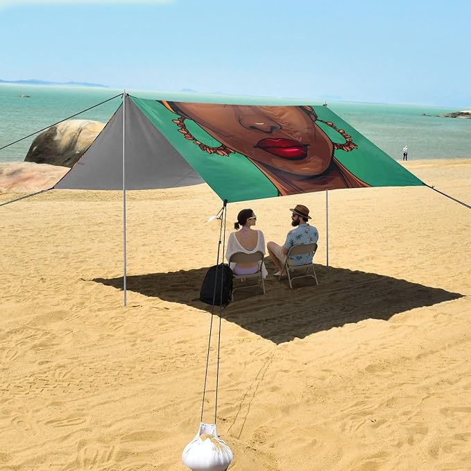 ALAZA Black African Woman Beach Tent Sun Shelter Portable Canopy Sunshade for Outdoor Camping Picnics Backyard Fun 10x9 ft