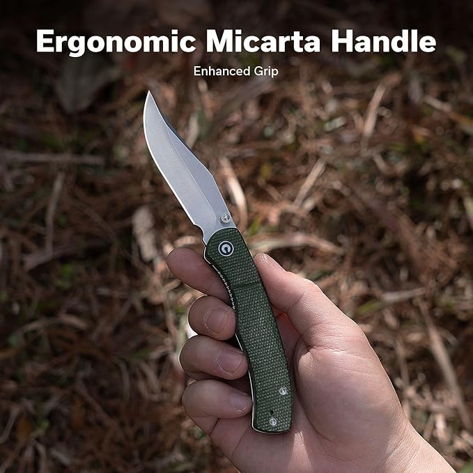 CIVIVI Clingman EDC Pocket Folding Knife with Titanium Reversible Clip 2.99 Nitro-V Blade Micarta Handle Liner Lock Knife Gift for Men Women C23065-4 (Green)