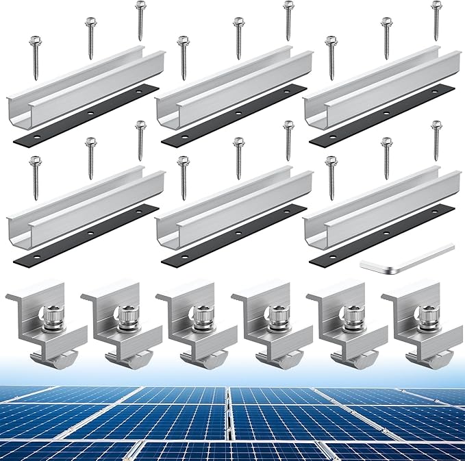 Anbte Solar Panel Bracket Kit 6 Pcs 7.87 in Aluminium Solar Panel Mounting Rail 30mm/35mm Solar Panel End Clamps Solar Panel Brackets for Metal Roof Tin Roof Flat Roof Sheet Roof RV Silver