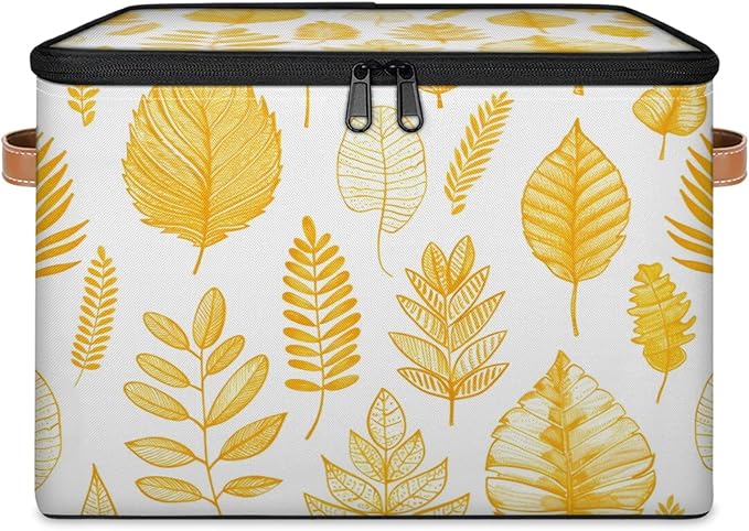 Storage Bins with Lids Beautiful Leaves Print Storage Basket Clothes Organizer with Handles Closet Storage Containers for Clothing Bedding Blanket
