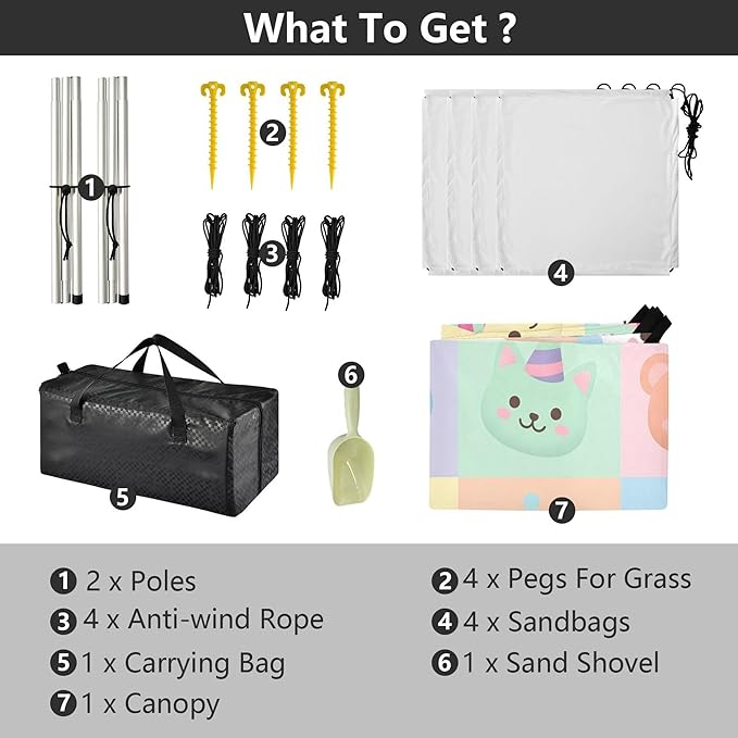 Animal Beach Canopy Sun Shelter with Sandbags &amp Sand Shovel &amp Windproof Ropes - Portable 110x126 Beach Shade Beach Tent for Camping Picnics