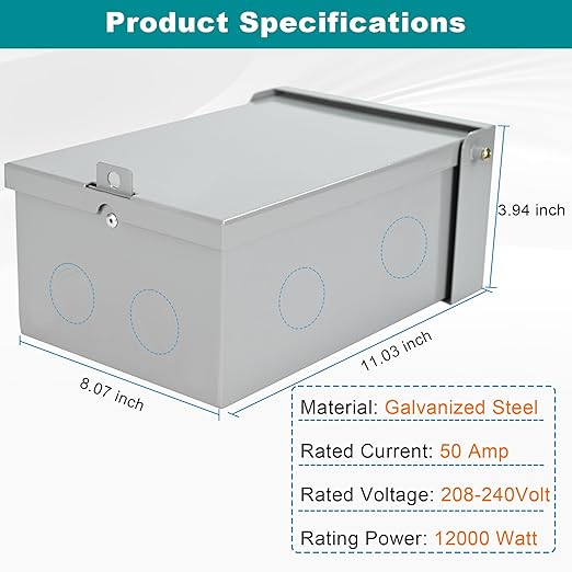 50 Amp 3 Pole Generator Manual Transfer Switch 208-240V 12000W Transfer Switch for Home Generator and Solar Power Systems Meeting NEMA 3R Standards for Outdoor and Indoor with Ground (50A-3P)