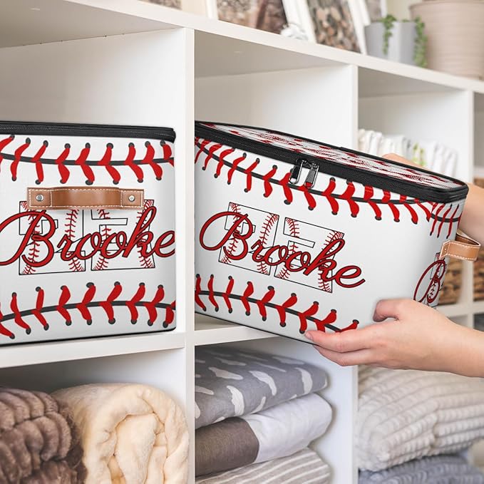 Custom Baseball Storage Bins with Lid Foldable Personalized Storage Basket Boxes with Handle Shelf Basket Closet Organizer Cube