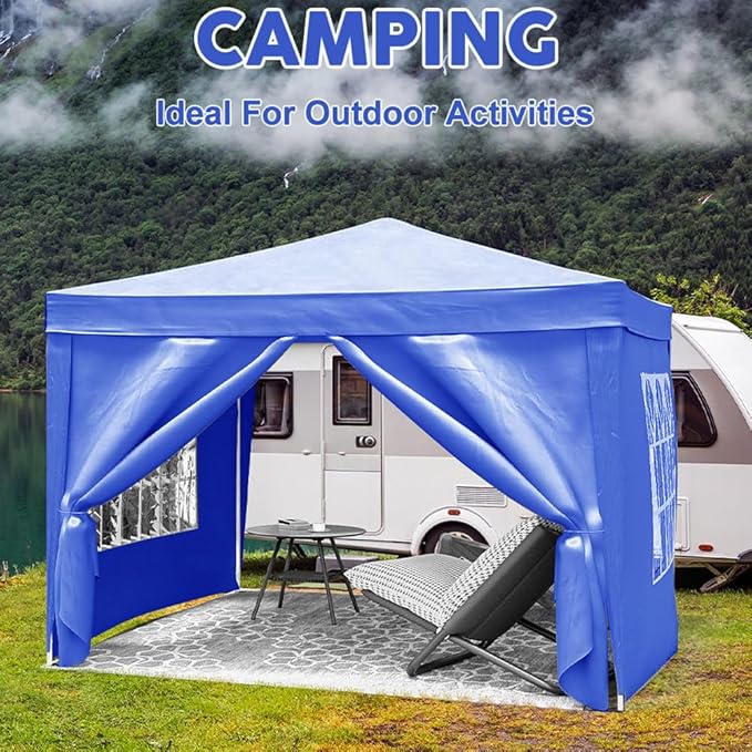 10'x10' Folding Canopy with 4 Removable Sidewalls Outdoor Event Shelter UPF 50+ Gazebo Portable Tents for Parties Beach Camping Wedding EZ Pop Up Canopy Weight Bag + Carry Bag (Blue)