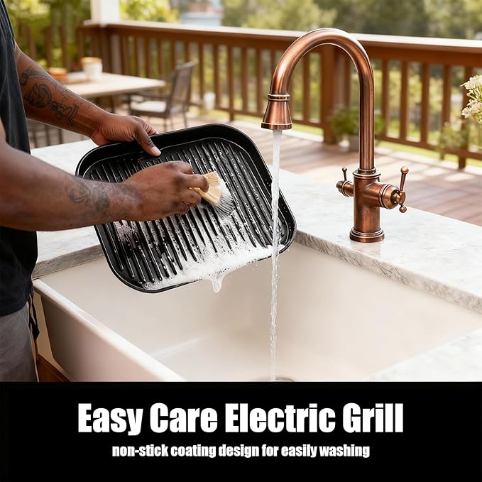 OLIXIS Electric Grill Outdoor/Indoor 8-in-1 Multifunctional Large Electric BBQ Grill for Air Fry Bake Roast Steak Broil and Dehydrate Safe Non-Stick Coating Fry Basket Included