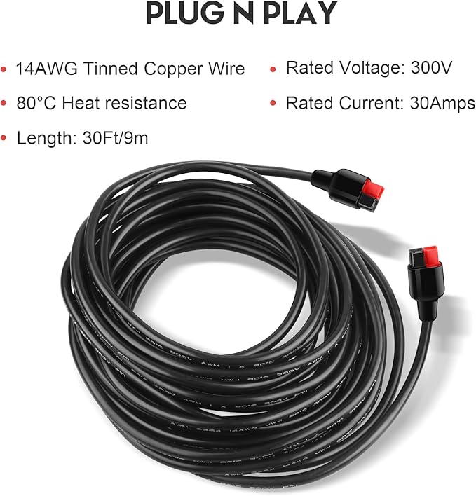 Solar Extension Cord 14AWG 30A Solar Connectors Extension Cable for Anderson Connector Compatible with GZ Yeti /G500 Explorer 1000 Solar Generator and for Renogy Boulder 200 Solar Panels 30Ft