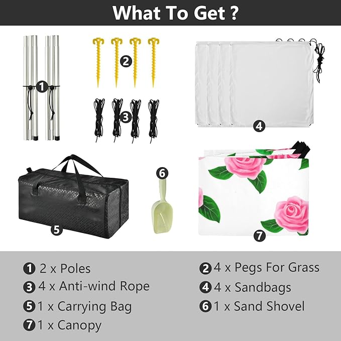 Beach Canopy with Windproof Ropes &amp Sandbags Beach Tent Sun Shade Sun Shelter for Camping Trips Fishing Backyard Fun or Picnics Roses