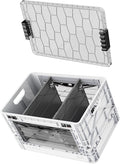 Full-Size Collapsible Crate - Heavy Duty Stackable Storage Bin with Lid &amp 2 Short-Ways Dividers Durable Plastic Organizer for Home Office Garage &amp Outdoor Use (White)