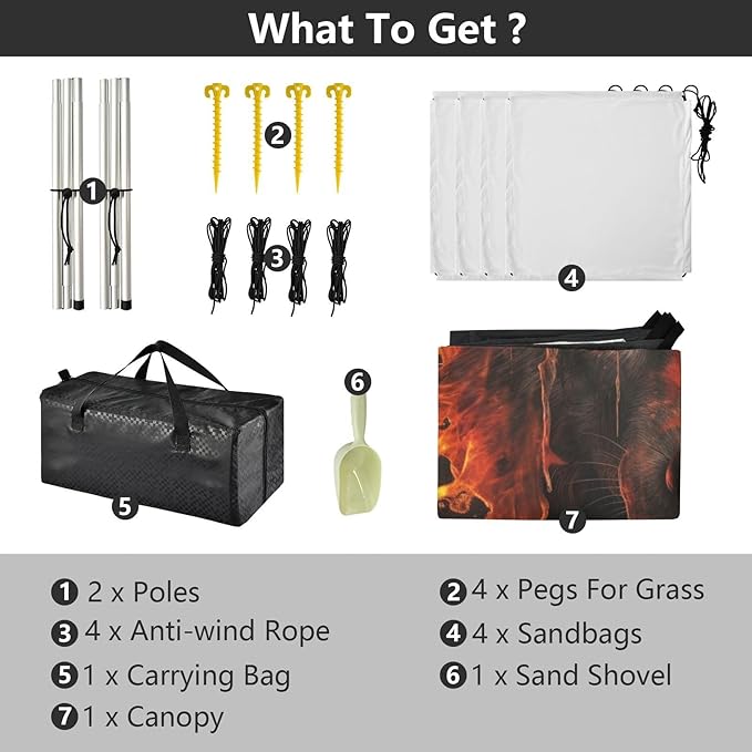 ALAZA Fire Water Wolf on Black Beach Tent Sun Shelter Portable Canopy Sunshade for Outdoor Camping Picnics Backyard Fun 10x9 ft
