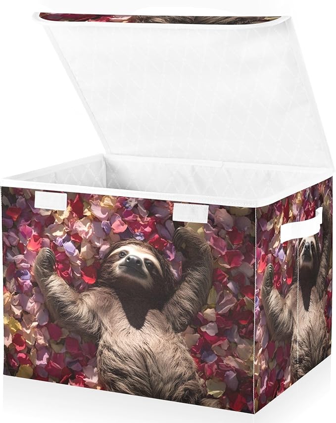 Storage Cube with Lid Beauty Sloth Print 16.5×12.6×11.8 IN Collapsible Large Capacity Foldable Storage Basket Bin Organizer