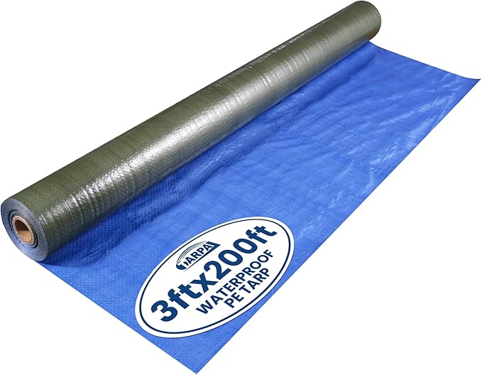 TARPAL 3x200 Feet Tarp Roll 5mil Waterproof Tarps polyethylene Multipurpose Tarp Cover Dustproof Tear Resistant for Decoration Painting Home use（Green/Blue）