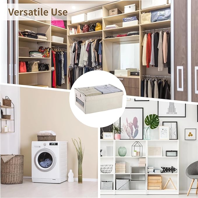 Joyibay Large Closet Storage Organizer 16x12x11Clothes Storage Bins with Handles &amp Window Collapsible Decorative Boxes with Lids Fabric Containers for Sweater Clothes Bags Shoes Bedroom Dorm