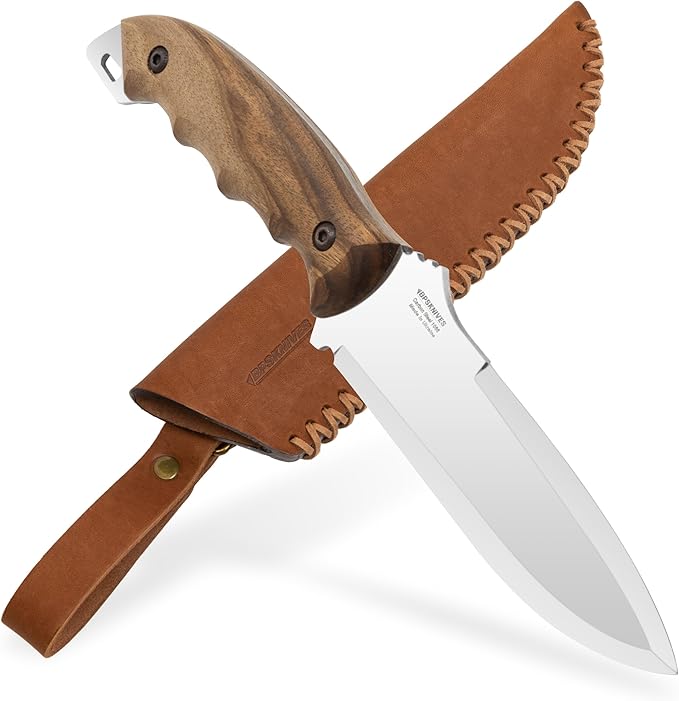 BPSKNIVES HK2 CSH - Handmade Carbon Steel Knife - Fixed Blade Full Tang Camping Knife - Hunting Bushcraft Knives With Leather Sheath - Outdoor Scandinavian Camp Knives