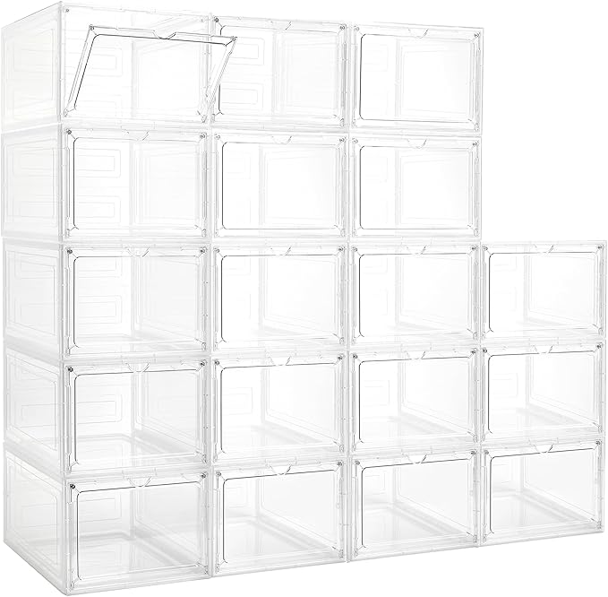 LXLXXL 18 Pack Storage Bins with Lids Plastic Storage Containers with Magnetic Door 19 Qt Stackable Clear Storage Box for Home Office Organizing