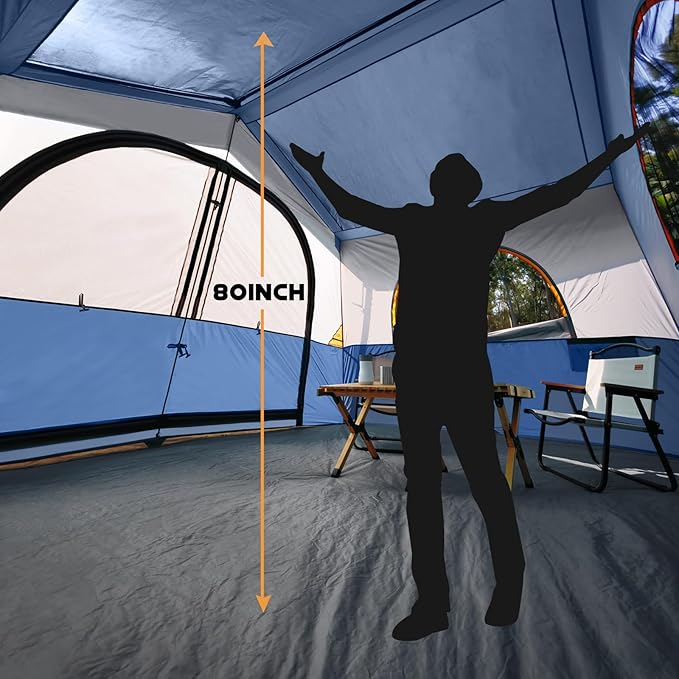 HIKERGARDEN 6-8 Person Camping Tent - Portable Family Cabin Tent for Camp Windproof Fabric Camp Tent Outdoor for Hiking Backpacking Traveling