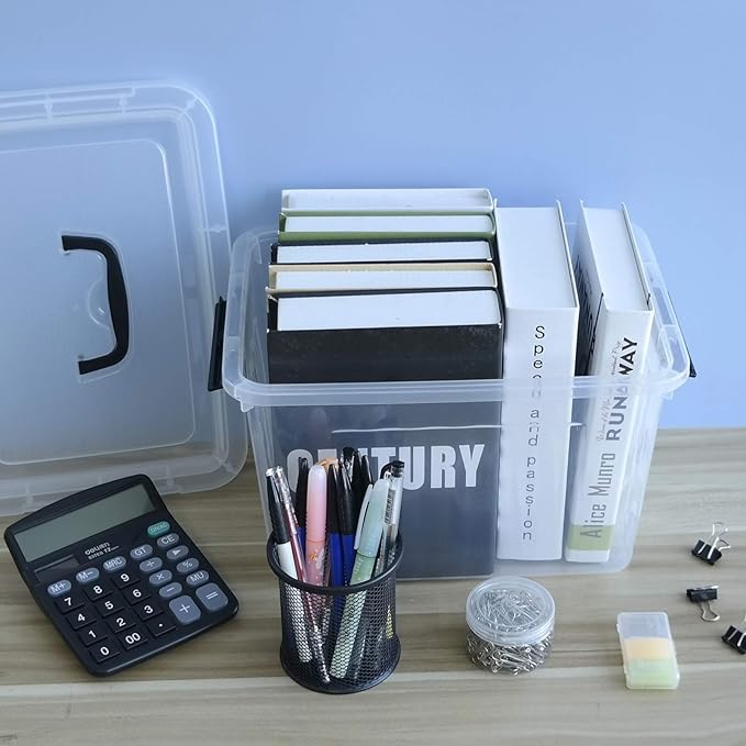 Farmoon 12 Quart Clear Storage Bin Plastic Stackable Box/Cotainer with Lid and Black Handle