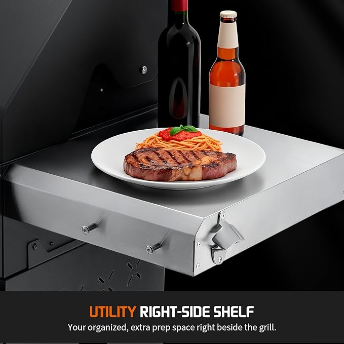 Propane Gas Grill 5+1 Stainless Steel Barbecue Grill with Infrared Side Burner for Outdoor Cooking