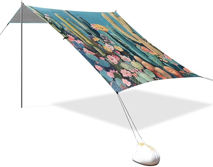 ALAZA Colorful Cactuses Beach Tent Sun Shelter Portable Canopy Sunshade for Outdoor Camping Picnics Backyard Fun 10x9 ft