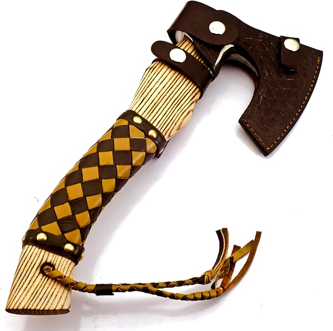 Custom Forged Carbon Steel Viking Style Bearded Axe - Real Hatchet Throwing &amp Camping Axe with Leather Wrap Best Gift for Anniversary Valentine's Day Birthday with Premium Leather Sheath