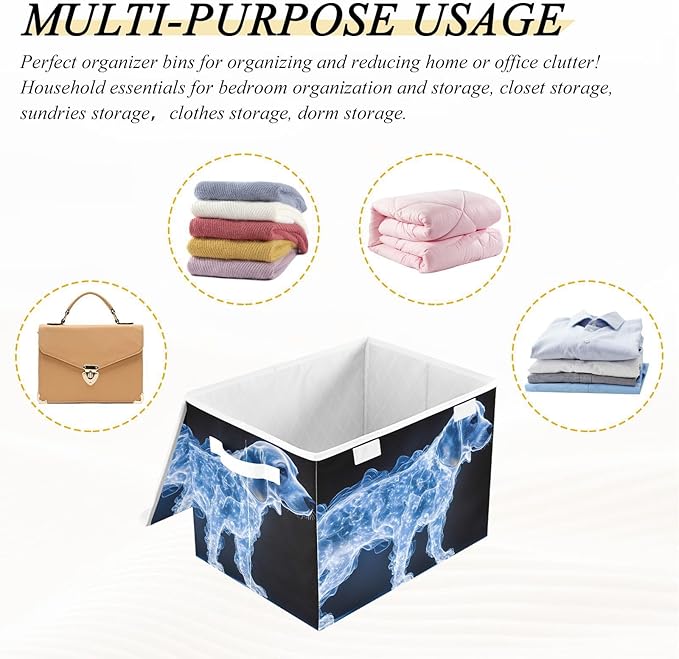 AIXIWAWA Lidded Storage Cube (Shining Dog) Fabric Foldable Closet Bins with Flip Lid and Handles Organizer Basket Container 16.5 x 12.6 x 11.8 IN