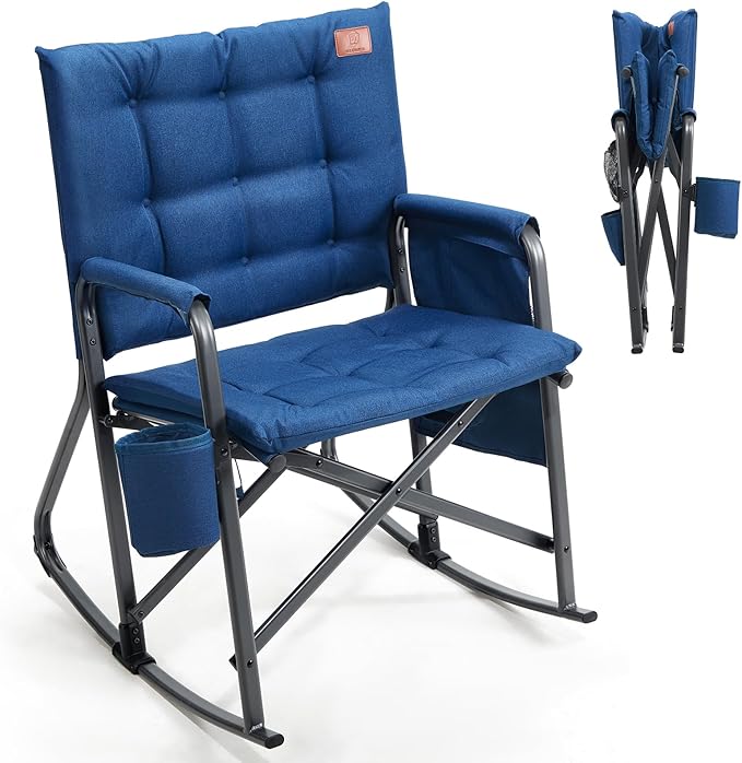 EVER ADVANCED Lightweight Folding Rocking Camping Chair Padded Portable Rocker Chair for Patio Lawn and Outdoors Heavy Duty Hard Armchair for Adults Blue