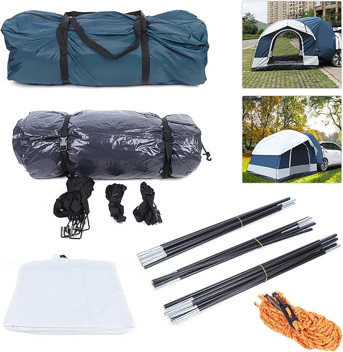 Universal Mount Car Camping Tent with Zippered Entry Windows Storage Bag 3 Fixing Straps &amp Practical Mat - Overlanding Shelter - UV Protection Rainproof