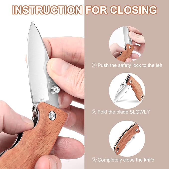 Vickay Pocket Knife Folding Knife 2.75 8Cr13MoV Steel Blade Wood Handle EDC Knife for Men &amp Women Outdoor Camping Tactical Hunting Hiking Survival - Father’s Day Gift