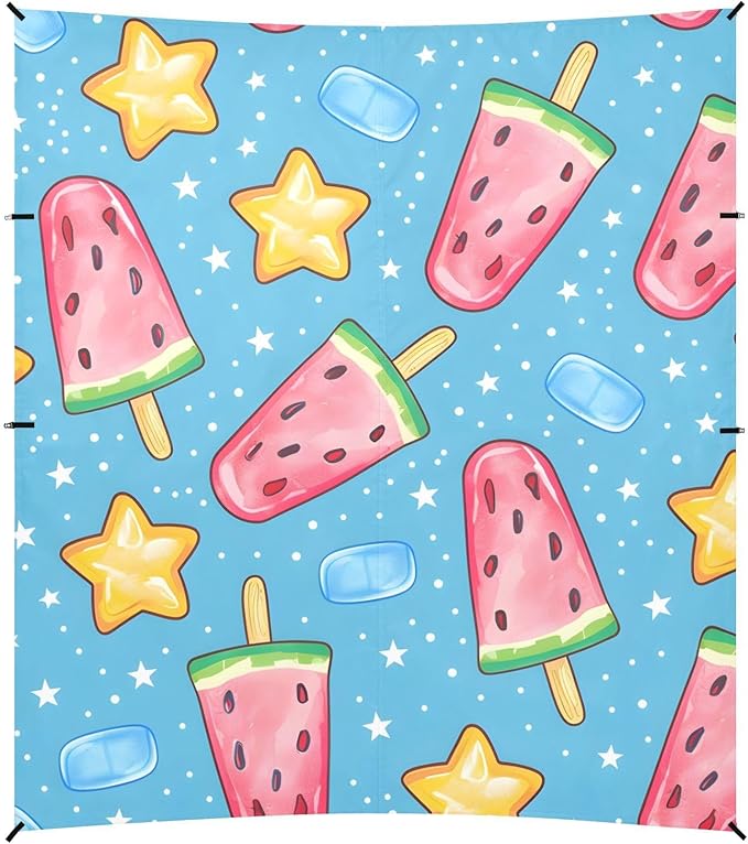 ALAZA Watermelon Popsicles Stars Ice Cubes Pattern Beach Tent Sun Shelter Portable Canopy Sunshade for Outdoor Camping Picnics Backyard Fun 10x9 ft