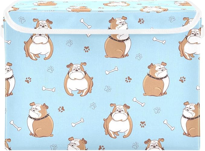 susiyo Large Foldable Storage Bin with Flip-Top Lid Cute Cartoon Dogs Storage Box Collapsible Closet Organizer Containers Boxes Decorative Baskets with Handles for Home Bedroom Living Room Office