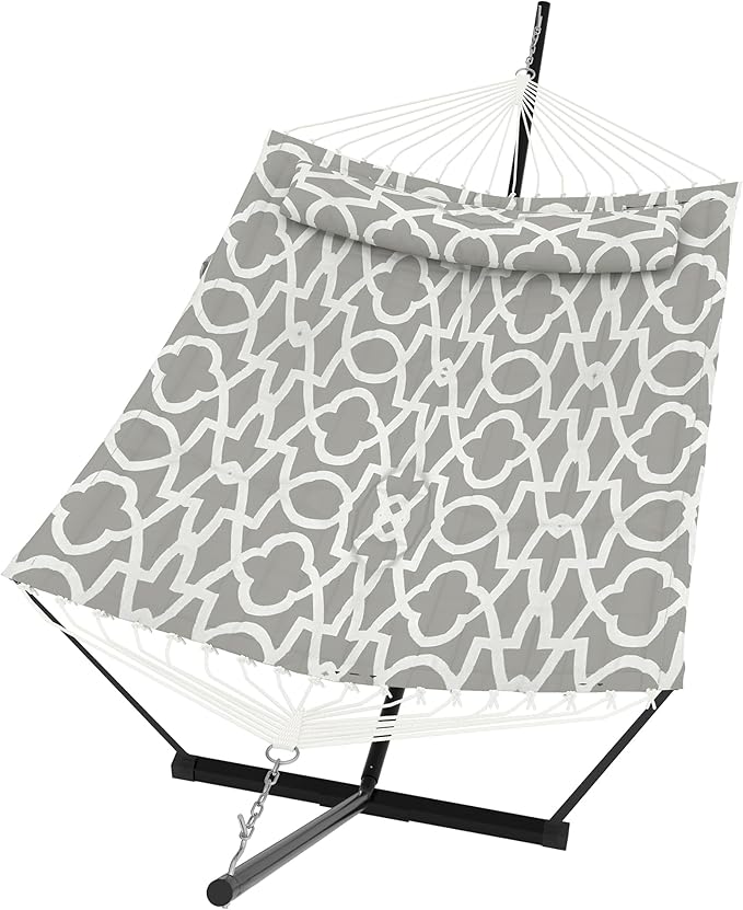 GarveeLife 2 Person Double Hammock with Stand and Pillow - 450 Lbs Capacity Heavy Duty Hammock with Balance Rope Large Outdoor Hammock for Patio Backyard Poolside
