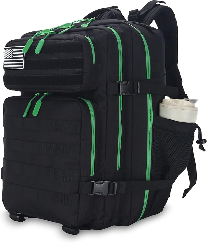 Lovelinks21 25L Tactical Military Backpack Small Travel Rucksack for Men and Women Assault Pack Bug Out Bag Molle Daypack Gym Backpack with Bottle Holder (Black Neon Green)