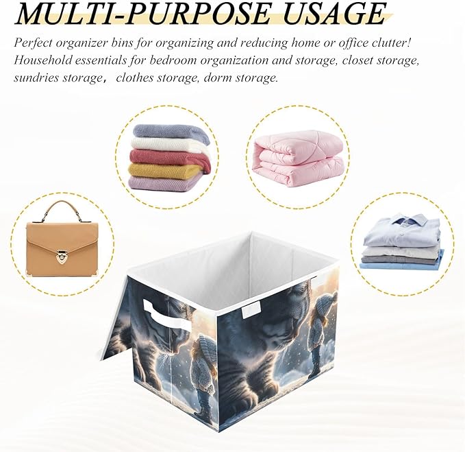 Storage Cube with Lid Giant Cat Print 16.5×12.6×11.8 IN 1 Pack Collapsible Large Capacity Foldable Storage Basket Bin Organizer