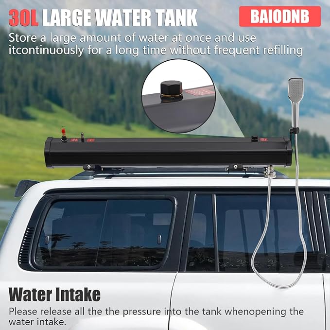 Pressurized Water Tank for Camping ShowerPortable Camping Showerhead Handheld with Storage Bag Roof Rack Shower for Hiking Car wash Pet Cleaning Beach Vacations