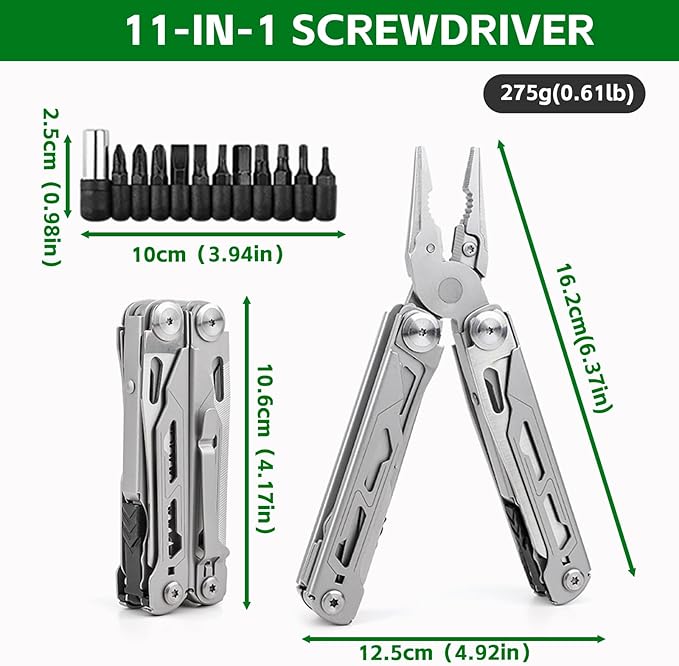 Multitool with Pocket Knife 28-in-1 Stainless Steel Needle Nose Pliers with Screwdrivers Self-locking Multi tool EDC Gear with Sheath Ideal for Survival Outdoor Camping