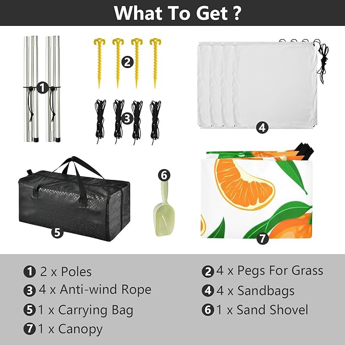 xigua Oranges Beach Tent Sun Shelter with Carrying Bag - Silver Coated Oxford Fabric Beach Canopy for Beach Camping Fishing - Includes Windproof Ropes Sandbags &amp Stakes