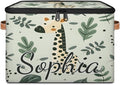 Custom Storage Basket with Name Personalized Storage Bins with Zipper Lid Foldable Fabric Storage Box Large capacity with Handle Giraffe Leaf