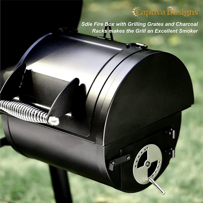 Captiva Designs Charcoal Grill with Offset Smoker All Metal Steel Made Outdoor Smoker 512 sq.in Cooking Area Best Combo for Outdoor Garden Patio and Backyard Cooking