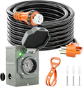 50 Amp Generator Power Cord 50ft and Inlet Box Kit NEMA 14-50P to SS2-50R Twist Lock with Organizer for RV Outdoor