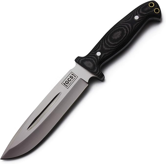 GCS Knives Handmade D2 Tool Steel Hunting Survival Knife with Micarta Handle Leather Sheath and Sharpening Stone - GCS102