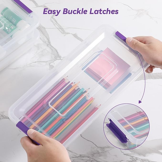 Clear Plastic Storage Bins with Lids Stackable Storage Box for Crafts Supplies (Small 8Pack Purple)